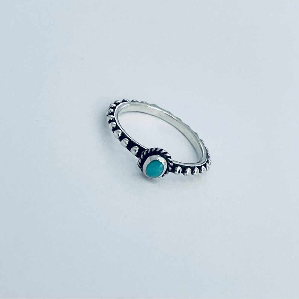 ♥️TOP SELLER♥️ Sterling Silver Mini Bali Style Turquoise Ring, Silver Rings - Picture 3 of 13